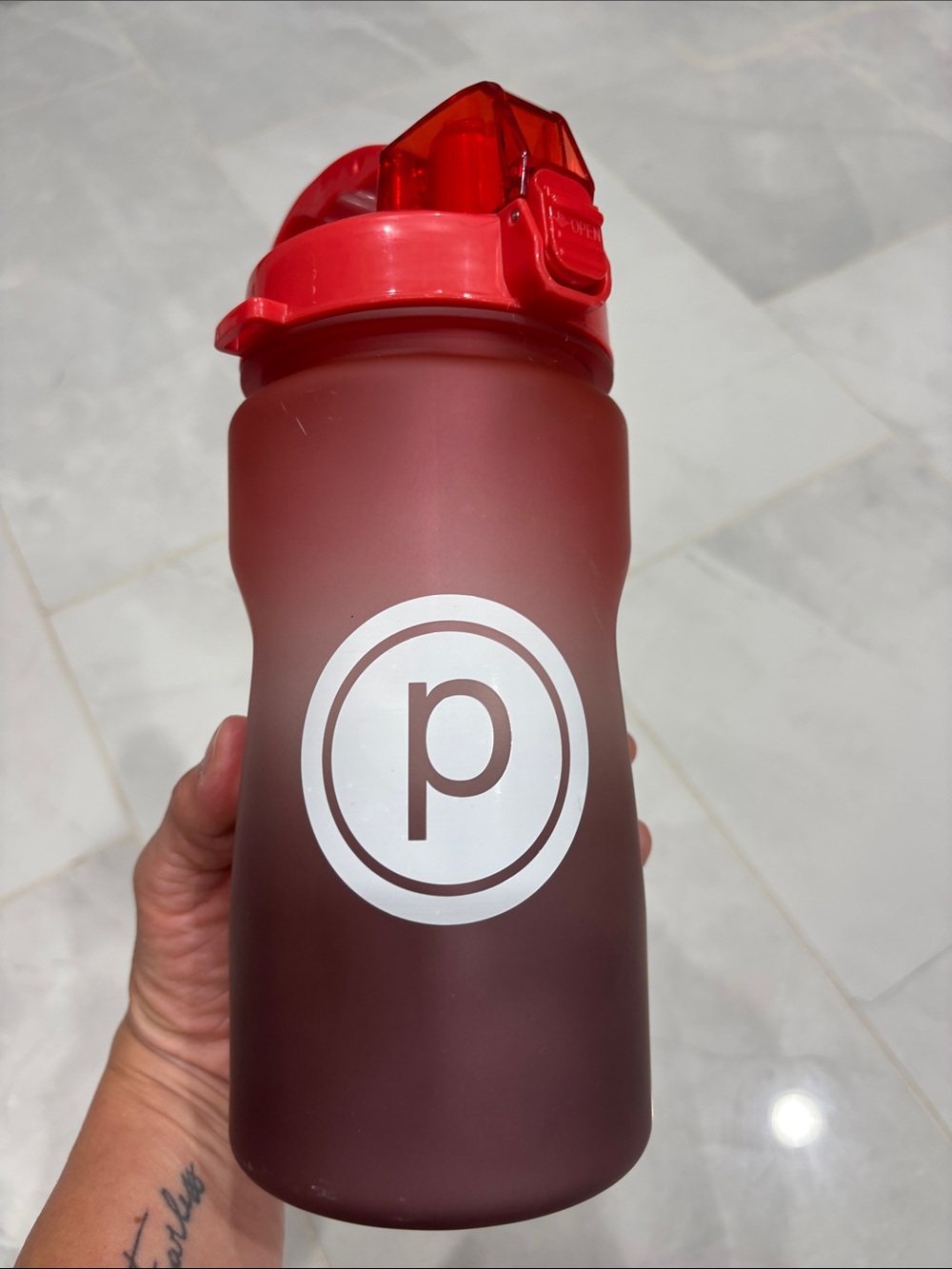 Pure Barre Red Gradient Sports Water Bottle with Flip Lid